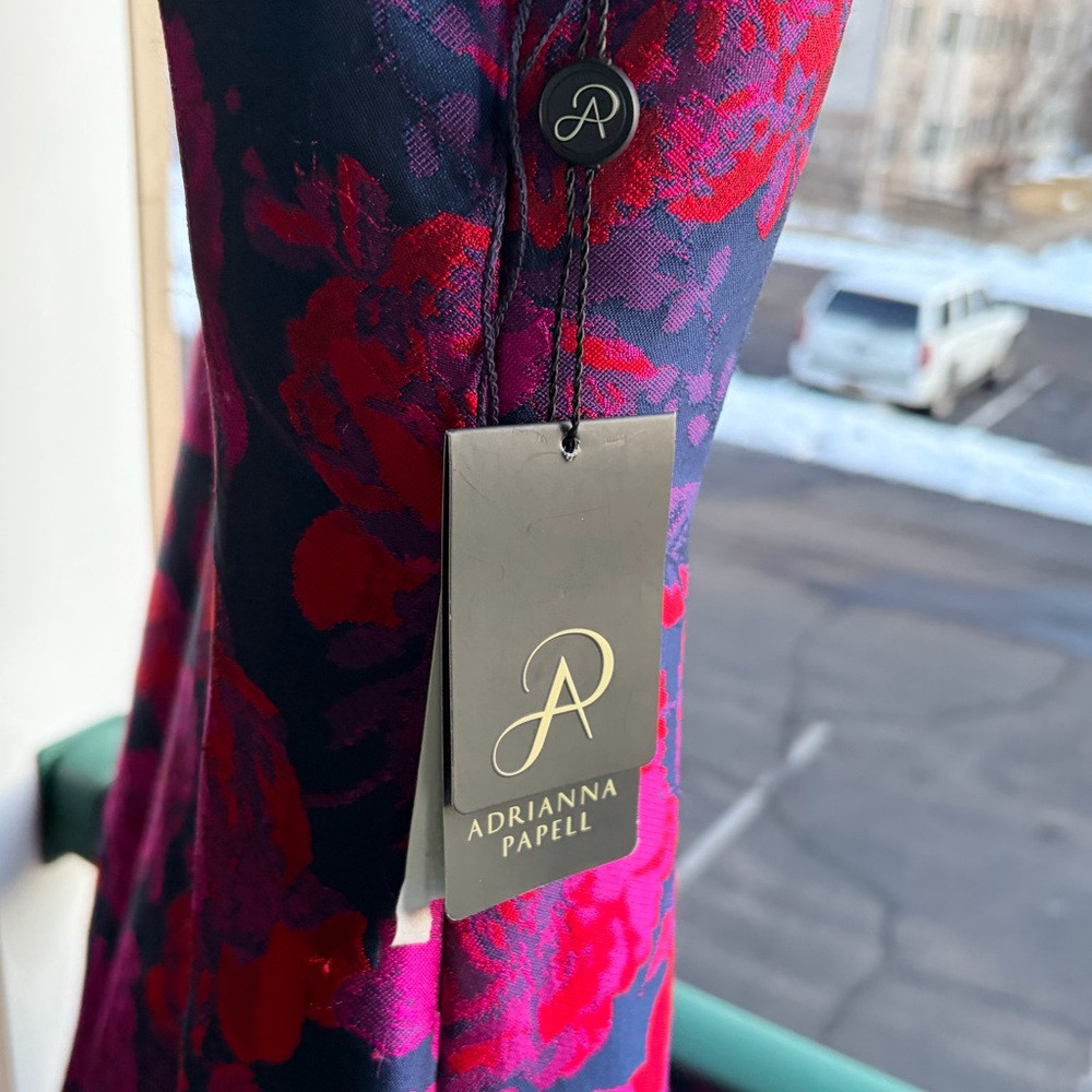 🆕🌸 Adrianna Papell Navy Multi Floral Jacquard Dress Size 8,14 Evening Cocktail - Picture 15 of 17